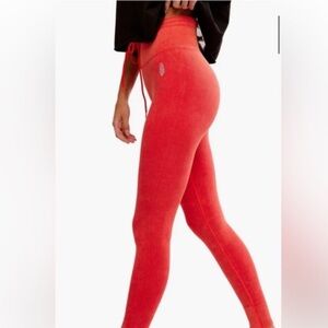 FREE PEOPLE MOVEMENT GO TO DRAWSTRING WASHED RED SKINNY RIBBED LEGGING SIZE MED